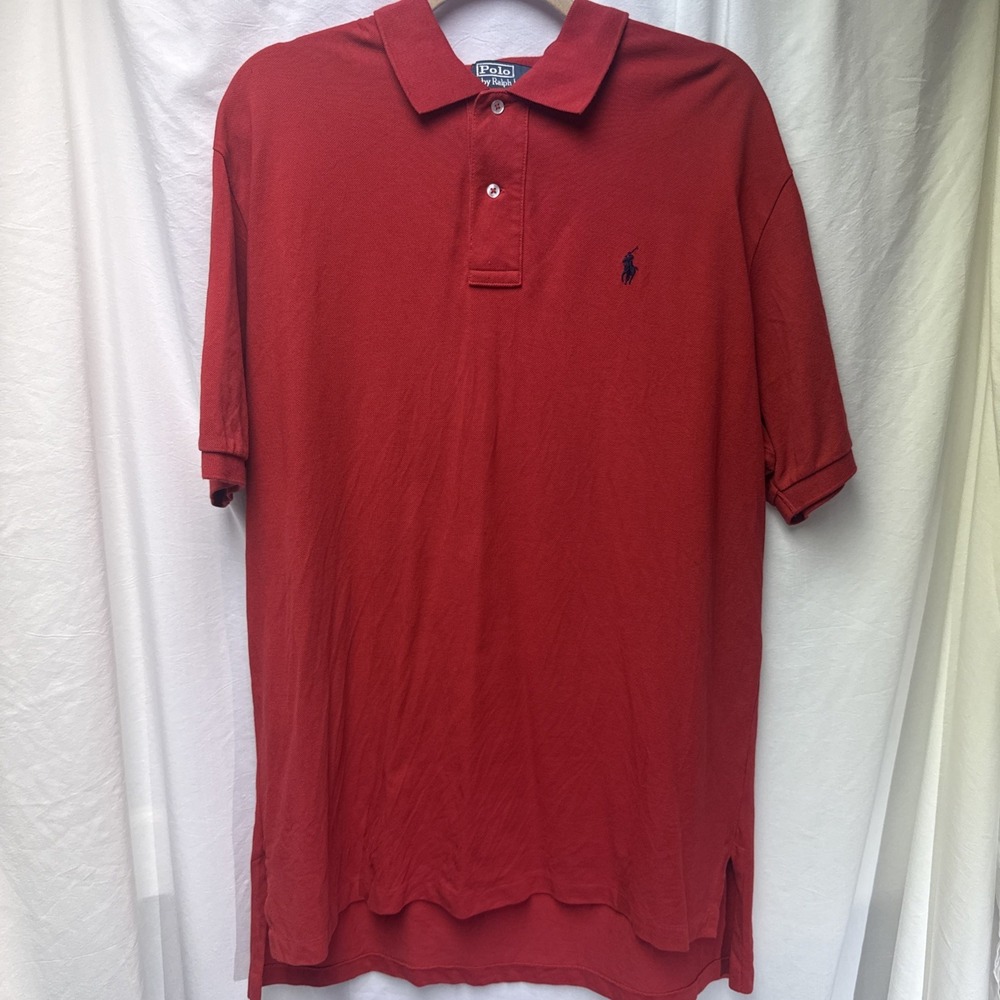 Polo Ralph Lauren Mens XL Oversized Red Short Sleeve Polo Shirt Blue Pony